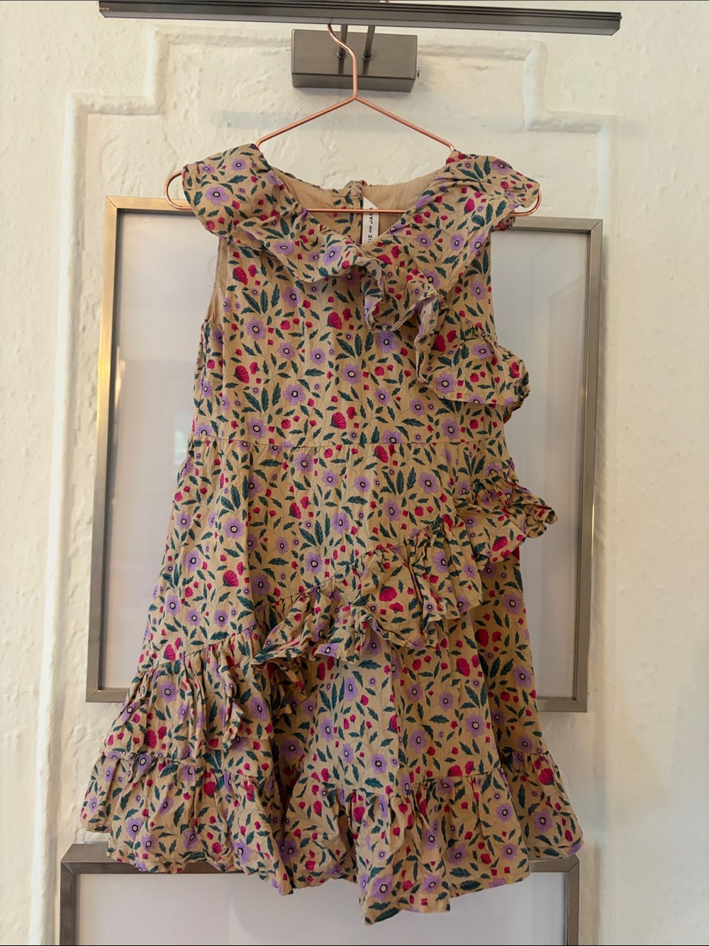 Janie and Jack Beige Floral Ruffle Dress
